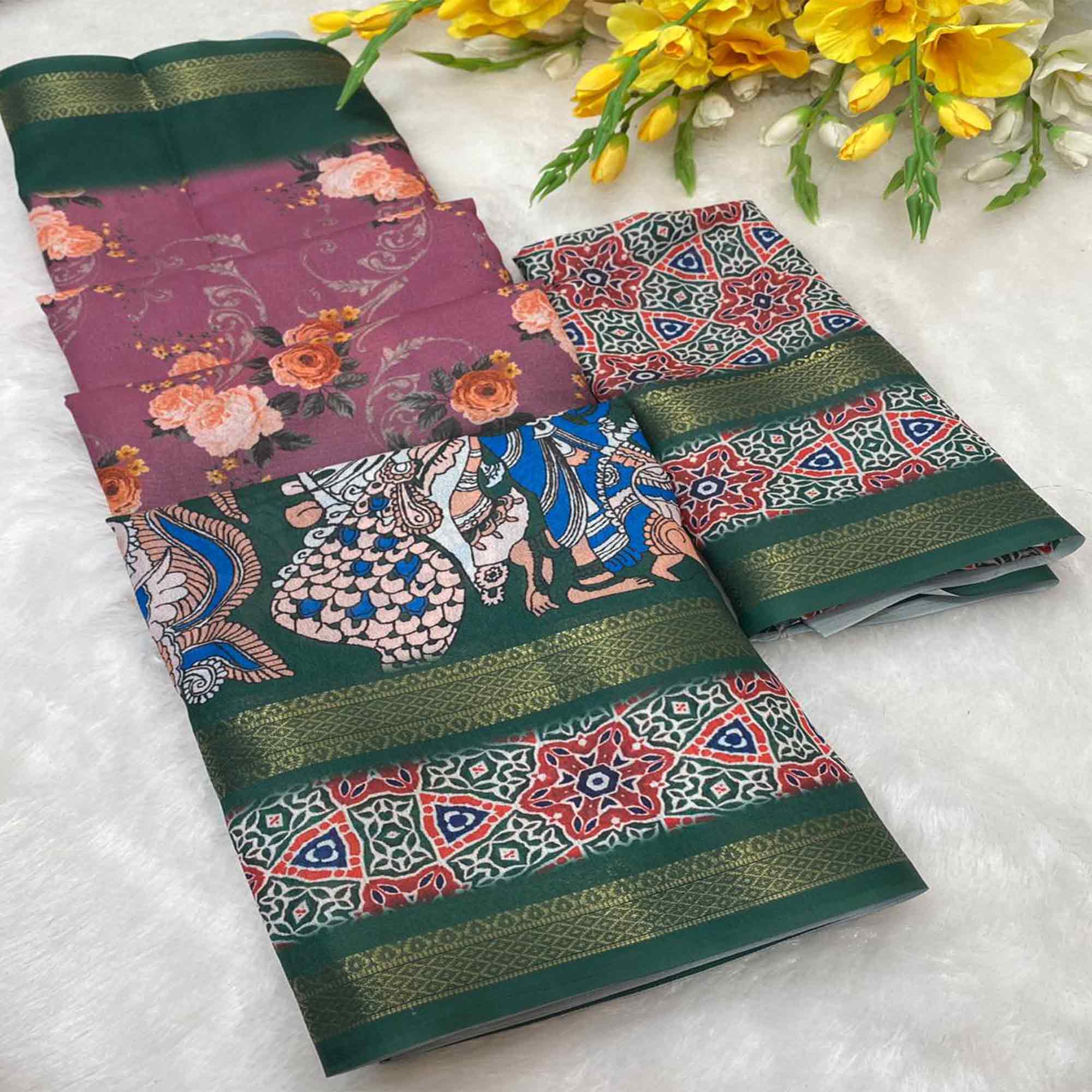 Wine Floral Moss Georgette Saree with Elegant Drape & Soft Texture