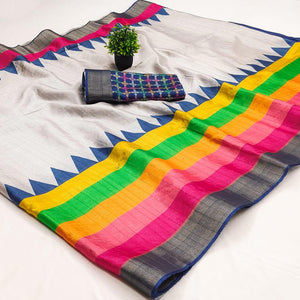 Grey Cotton Silk Saree Woven on Handloom with Elegant Abstract Patterns