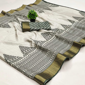 Grey Cotton Silk Saree Woven on Handloom with Elegant Abstract Patterns