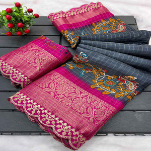 Grey Dola Silk Saree Featuring Soft Printed Detailing and a Rich Sequins Border Highlight