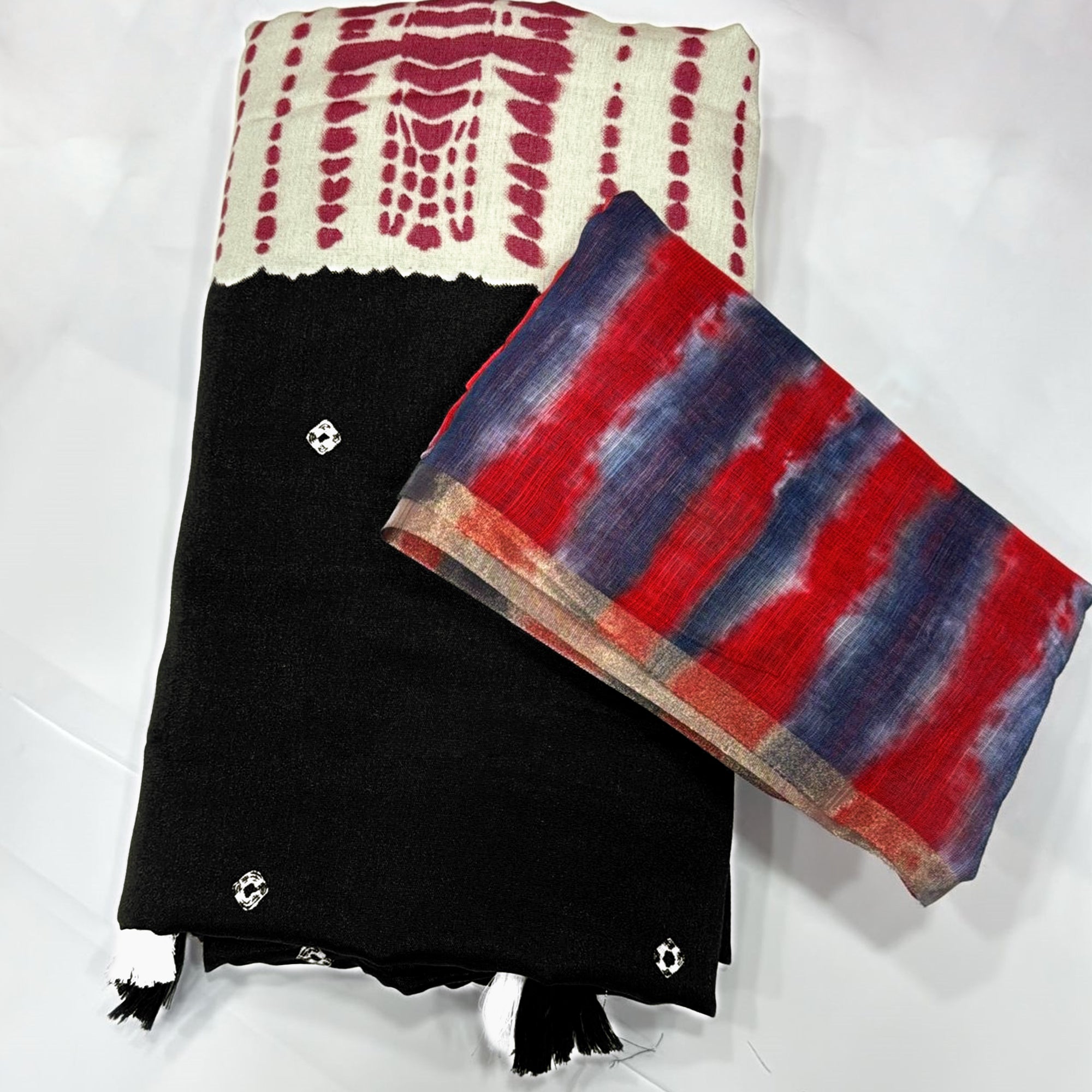 Black Linen Cotton Saree Adorned with Vibrant Bandhani Prints and Breezy Texture