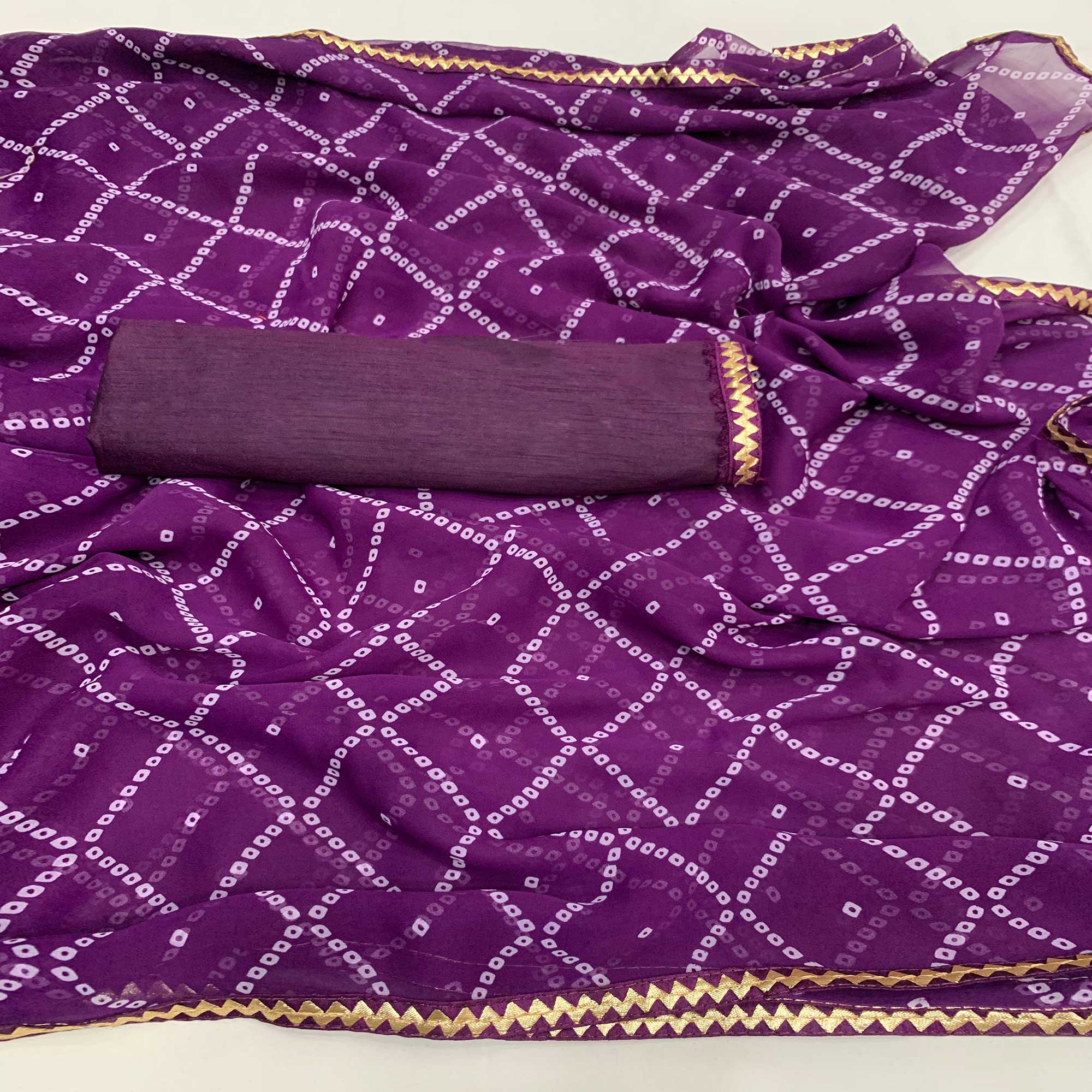 Purple Bandhani Printed Georgette Saree