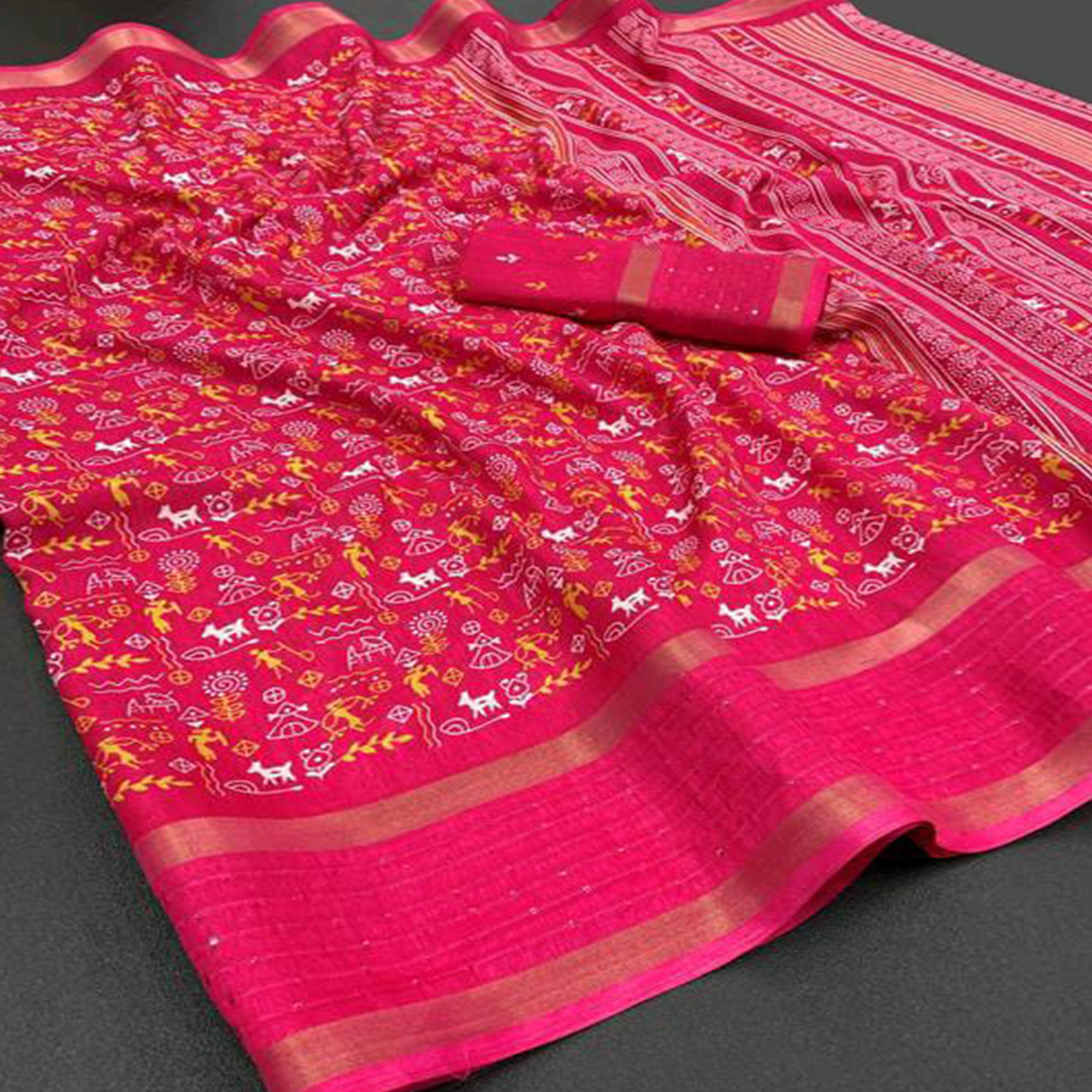 Pink Warli Printed Georgette Saree