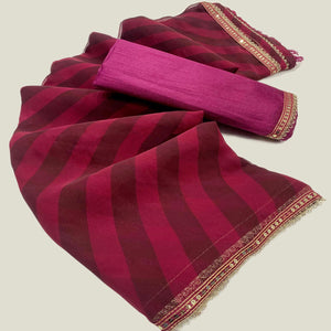 Pink Printed Georgette Saree With Lace Border