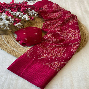 Pink Bandhani Printed Georgette Saree With Viscose Border
