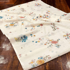 Classic Off White Linen Cotton Drape Featuring Floral Prints