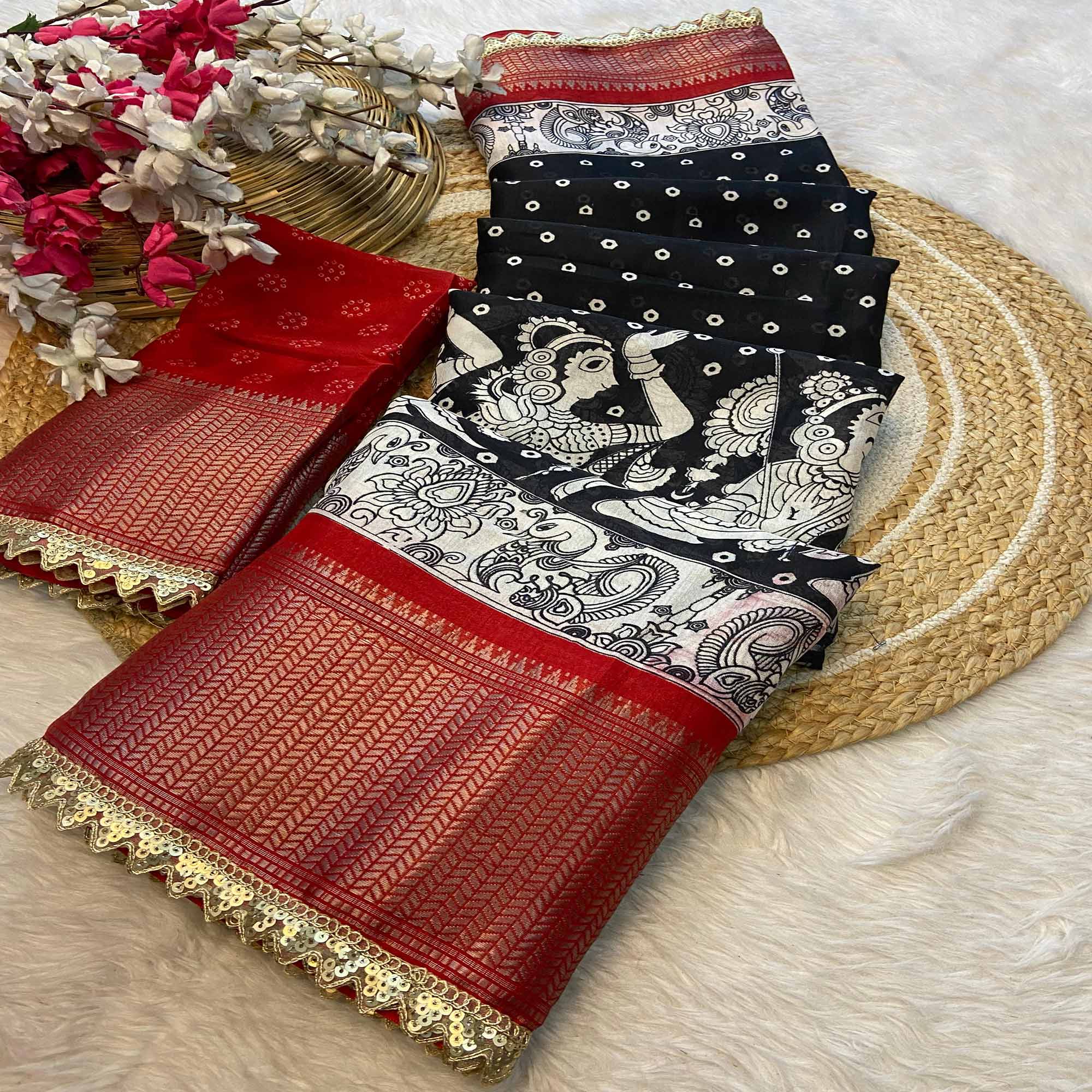 Black Printed Dola Silk Saree With Zari Border