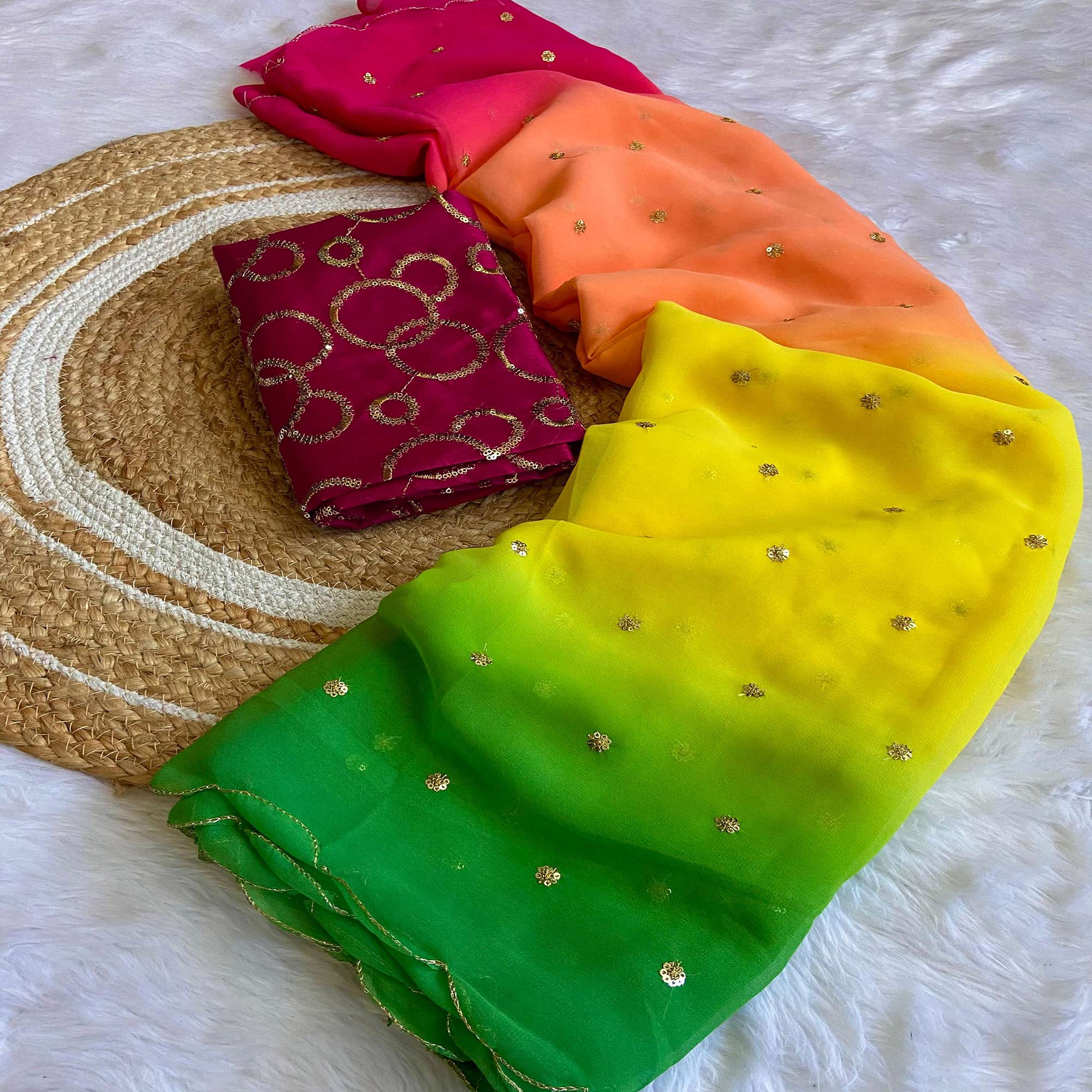 Multicolor Sequins Embroidered Georgette Saree