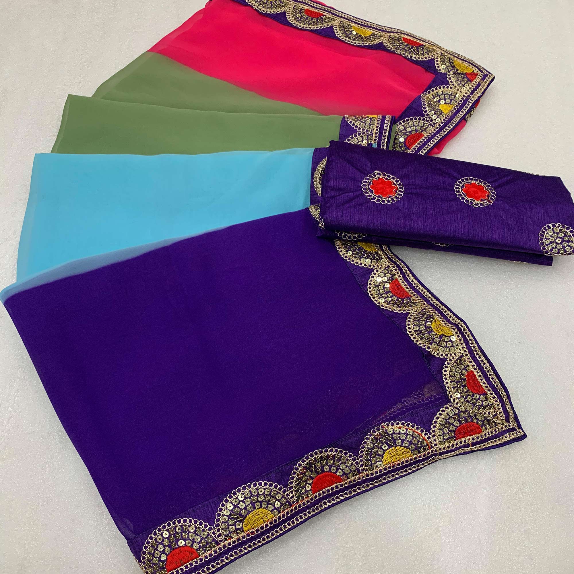 Multicolor Printed Georgette Saree With Sequins Border