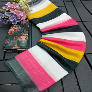 Multicolor Zari Weaving Linen Cotton Saree