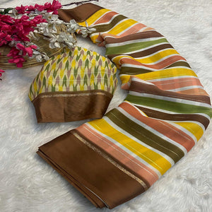 Multicolor Zari Weaving With Printed Chiffon Saree