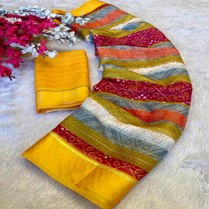 Multicolor Zari Weaving With Printed Chiffon Saree