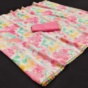 Peach Abstract Printed Georgette Saree