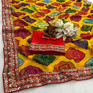 Yellow Leheriya Printed Georgette Saree