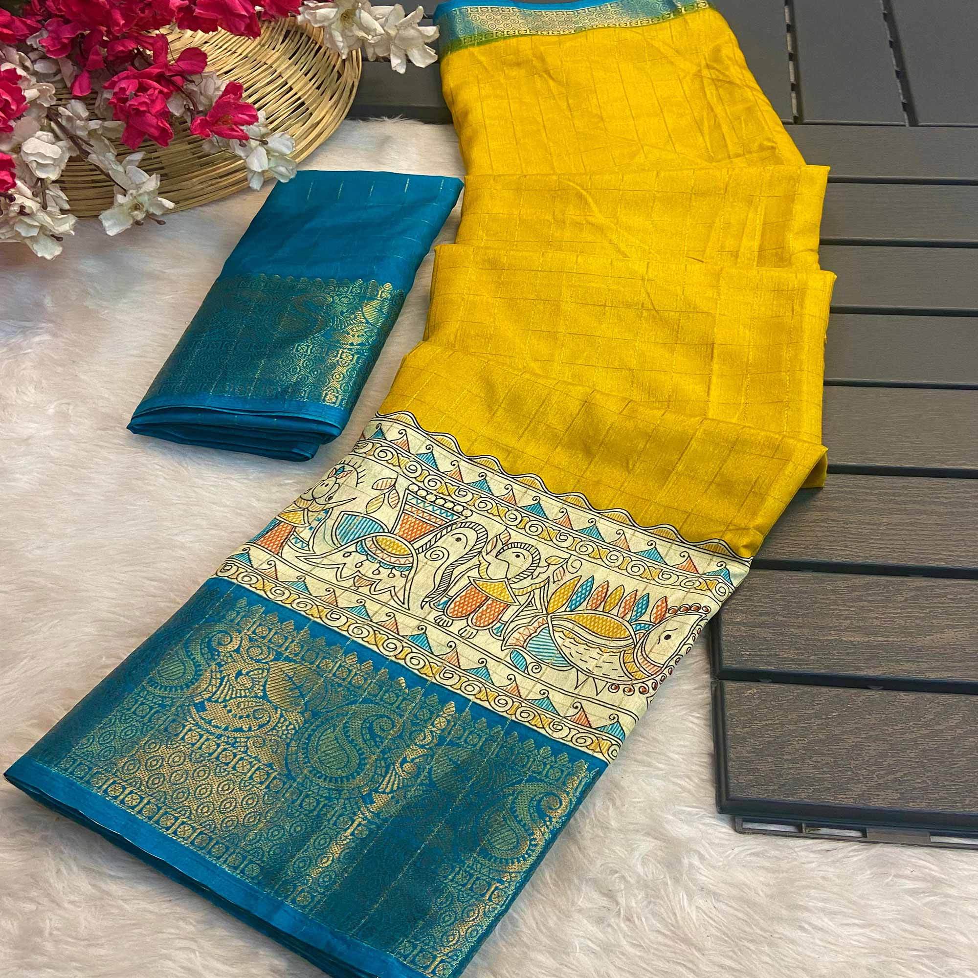 Yellow Weaving Dola Silk Saree With Zari Border