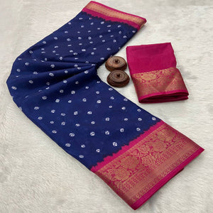 Blue Bandhani Printed Weaving Dola Silk Saree
