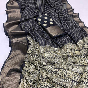 Black Printed Dola Silk Saree With Jacquard Border