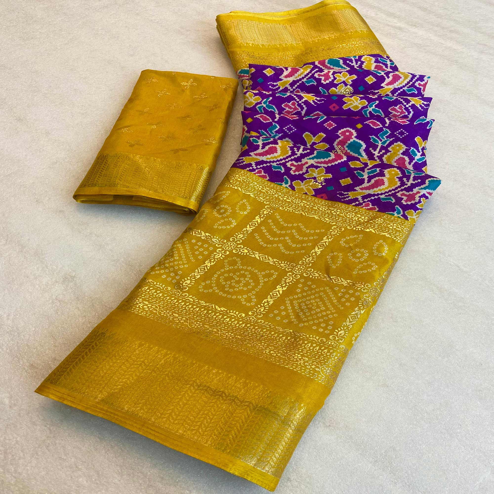 Purple Patola Printed Dola Silk Saree With Zari Border