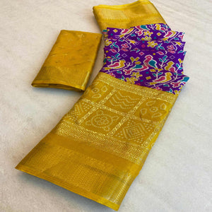 Purple Patola Printed Dola Silk Saree With Zari Border