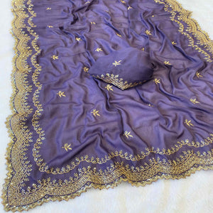 Lavender Embroidered Star Georgette Saree Designed for Stylish Party Wear