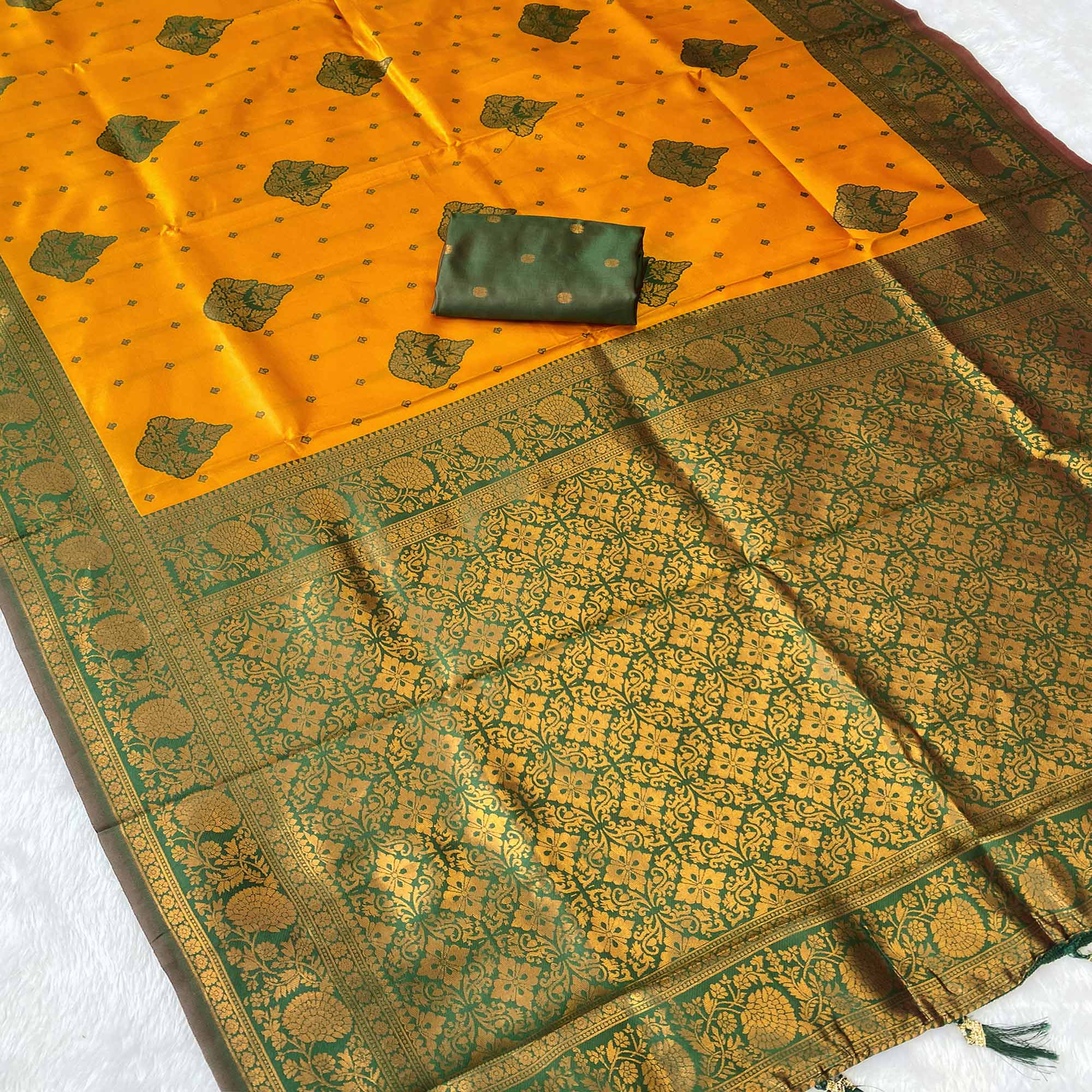 Classic Mustard Zari-Woven Banarasi Silk Saree Ideal for Festive & Traditional Events