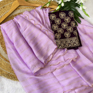 Lavender Chiffon Saree with Sleek Foil Printing and Flowing Lightweight Drape