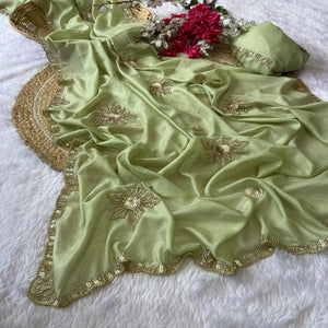 Green Partywear Saree in Crepe with Intricate Stone Work