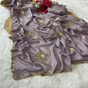Lavender Partywear Saree in Crepe with Intricate Stone Work