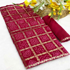 Pink Vichitra Silk Saree Featuring Traditional Bandhani Print