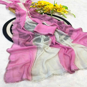 Pink Gradient Georgette Saree with Intricate Swarovski Crystal Star Motifs