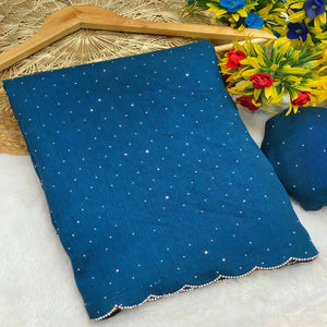 Teal Vichitra Silk Saree Accented with Stone Embellishments