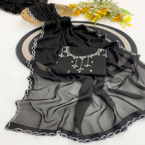 Black Embellished Chiffon Saree with Sparkling Swarovski Details