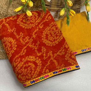 Orange Bandhej Printed Georgette Saree with Flowy Drape