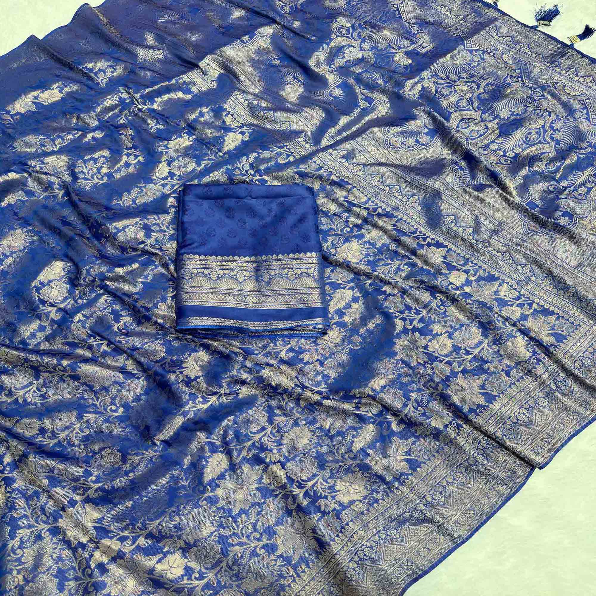 Blue Floral Woven Saree in Premium Pure Silk