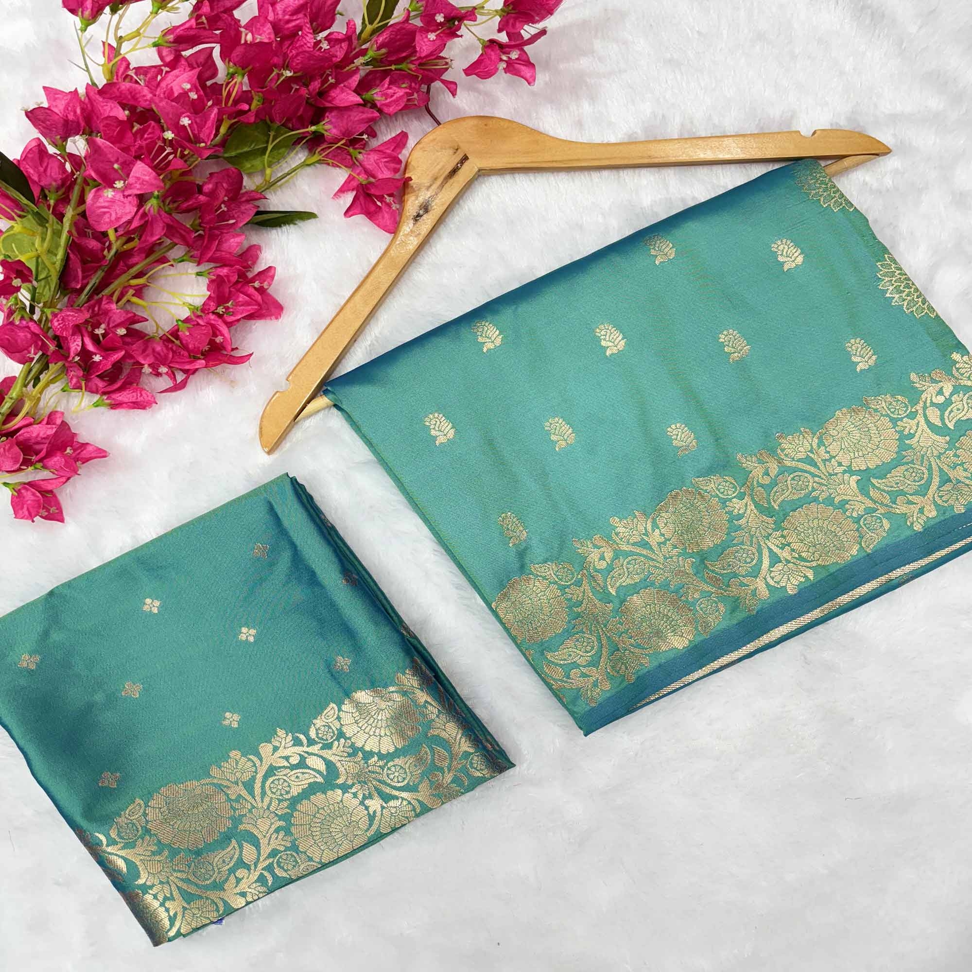 Sea Green Banarasi Silk Saree with Traditional Weaving