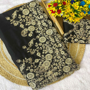 Black Floral Cording Embroidered Saree With Sparkling Sequins On Satin Rangoli Fabric