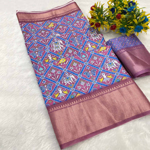 Lavender Dola Silk Saree Featuring Traditional Patan Patola Print