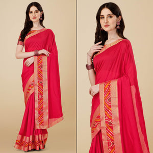 Pink Solid Vichitra Silk Saree
