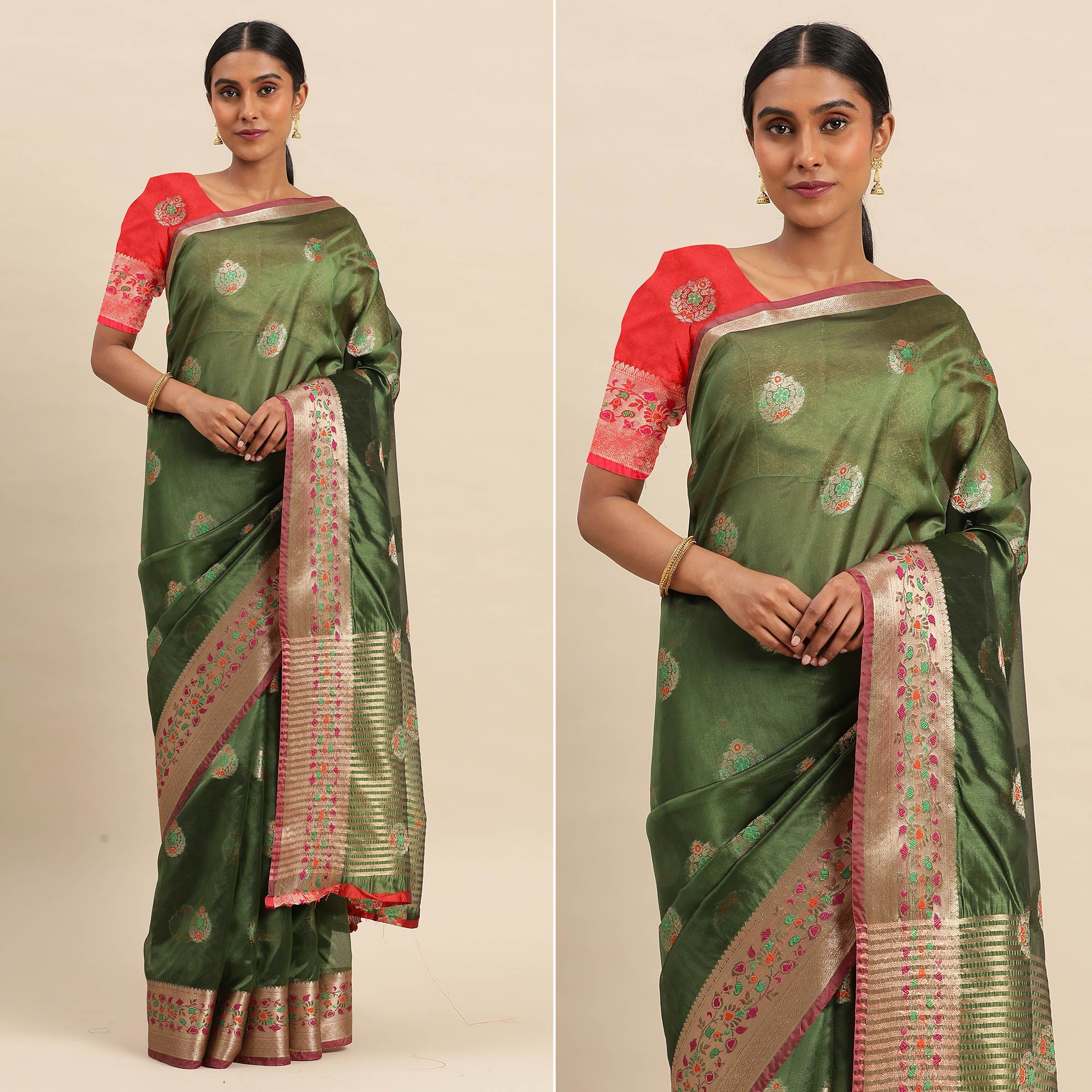 Mehendi Woven Organza Saree