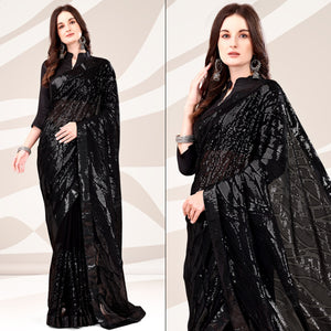 Black Sequin Embroidered Georgette Saree