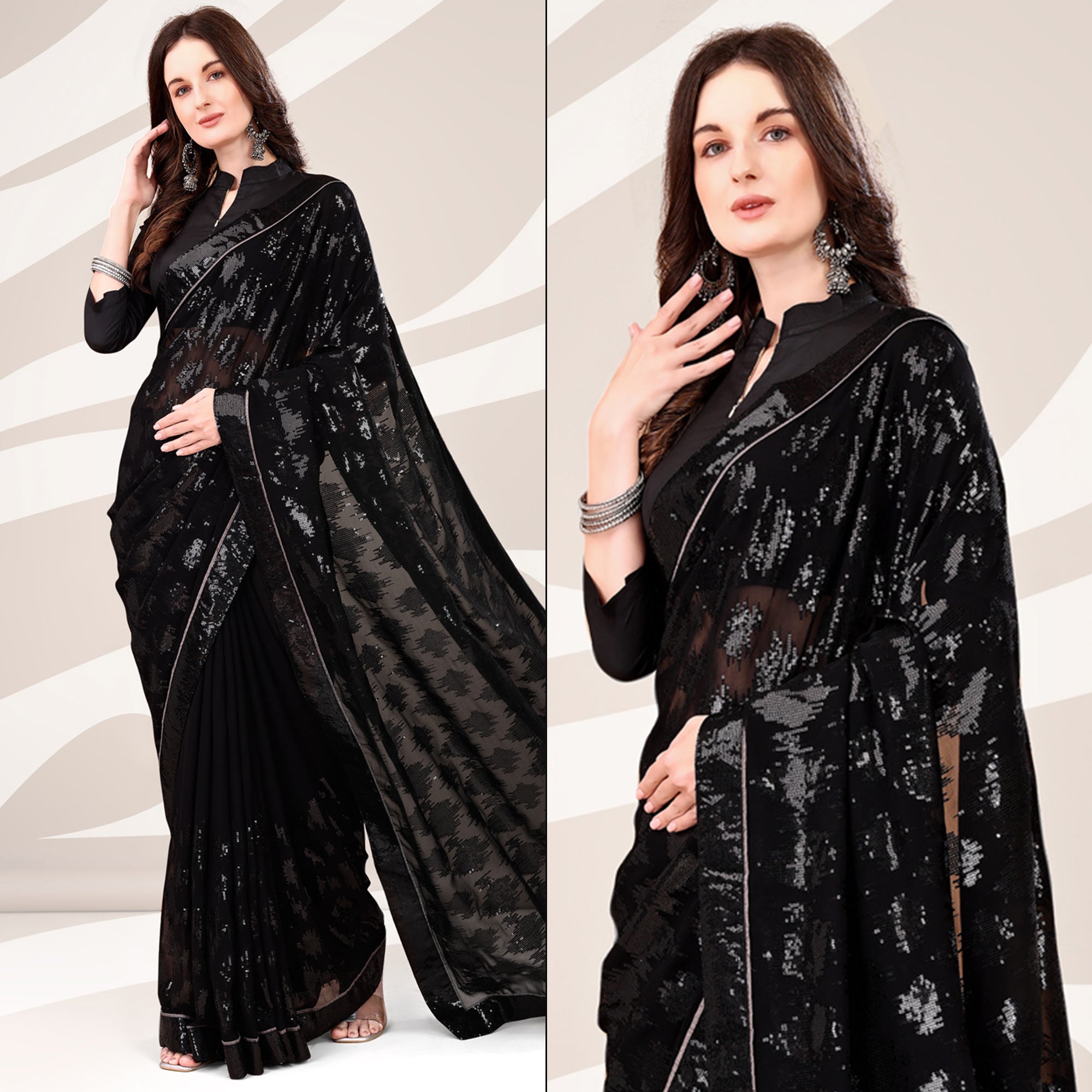Black Sequin Embroidered Georgette Saree