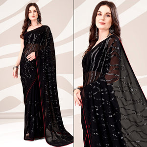Black Sequin Embroidered Georgette Saree