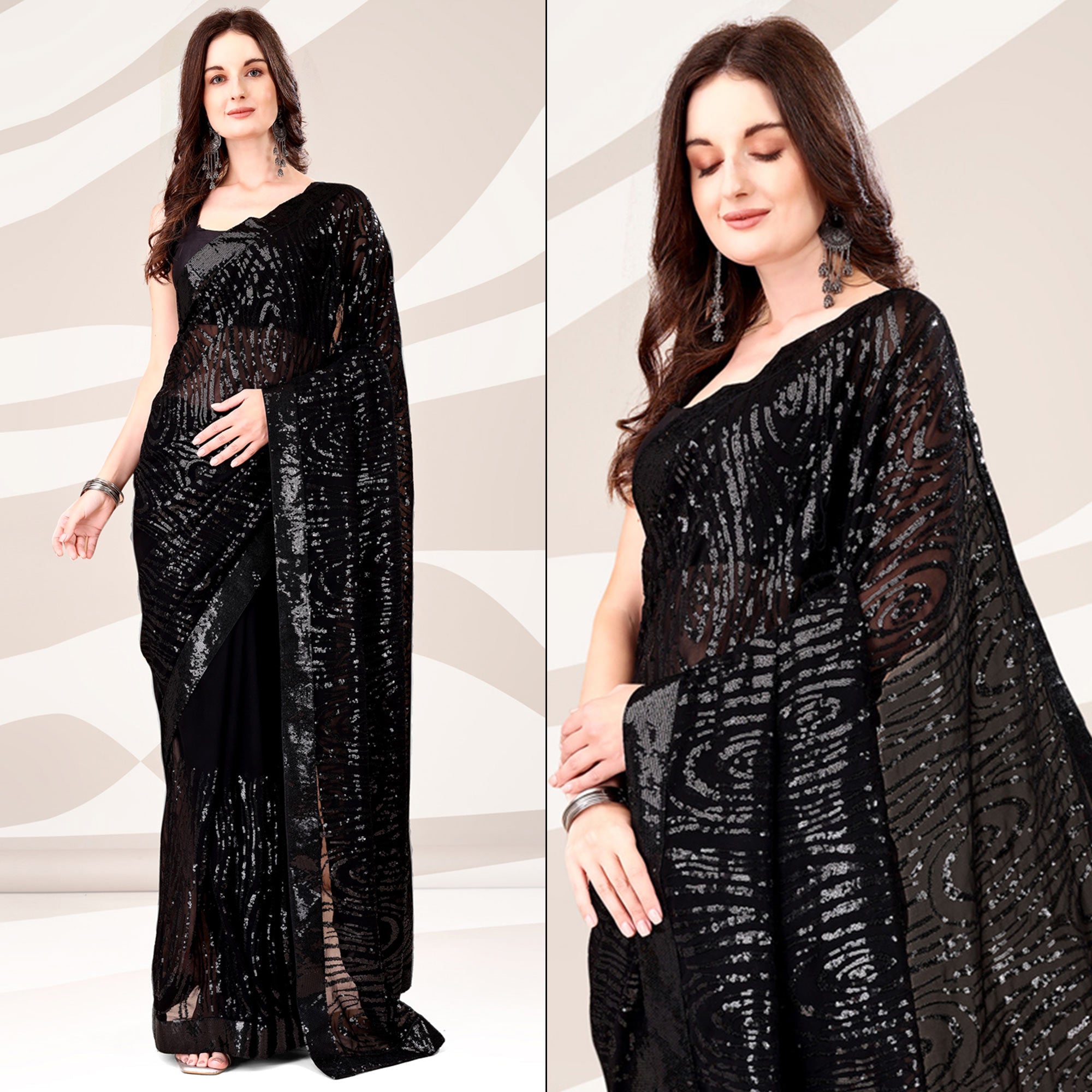 Black Sequin Embroidered Georgette Saree