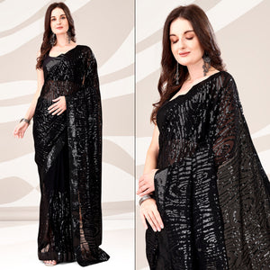 Black Sequin Embroidered Georgette Saree