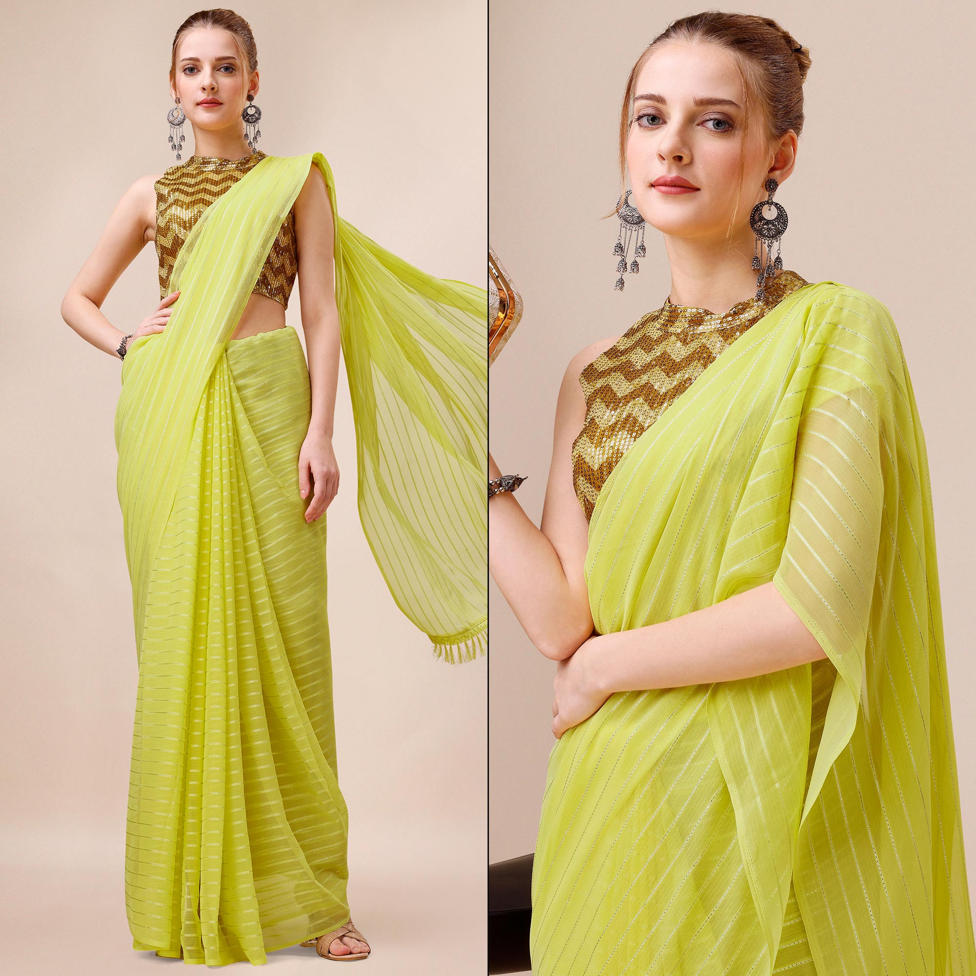 Green Embroidered Georgette Saree