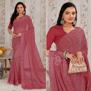 Gajari Pink Tikali With Floral Embroidered Lycra Saree