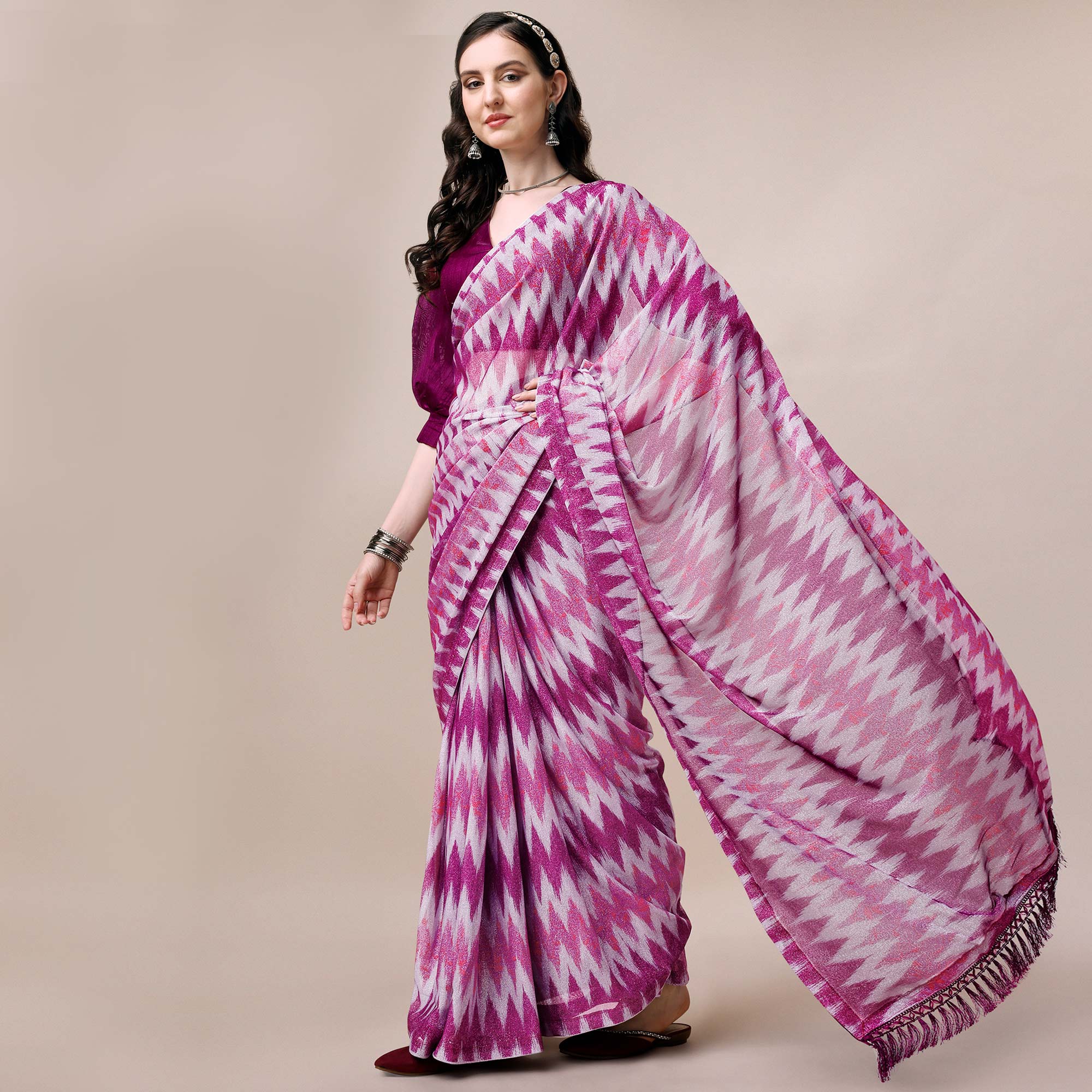 Purple Digital Printed Rayon Saree
