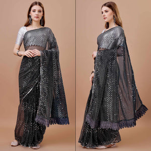 Black Sequins Embroidered Lycra Saree