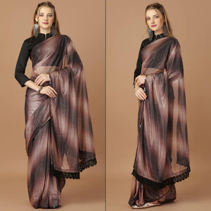 Brown Digital Printed Lycra Saree With Lace Border