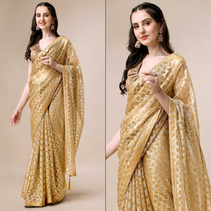 Mustard Foil Printed Rayon Saree